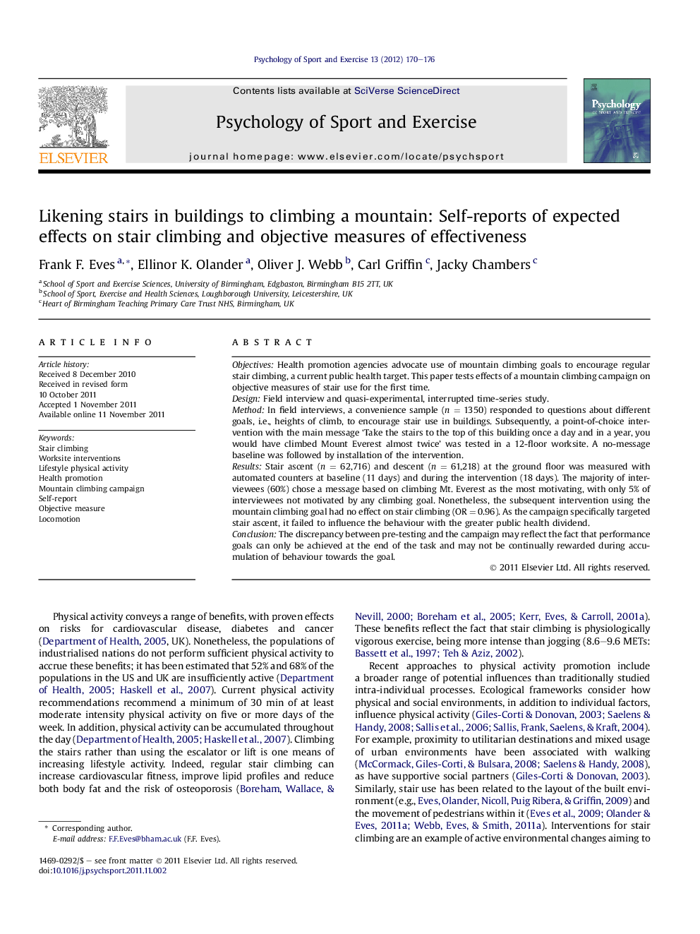 Likening stairs in buildings to climbing a mountain: Self-reports of expected effects on stair climbing and objective measures of effectiveness