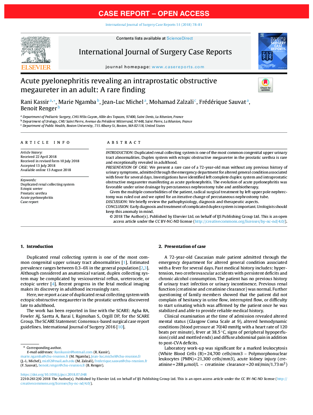 Acute pyelonephritis revealing an intraprostatic obstructive megaureter in an adult: A rare finding