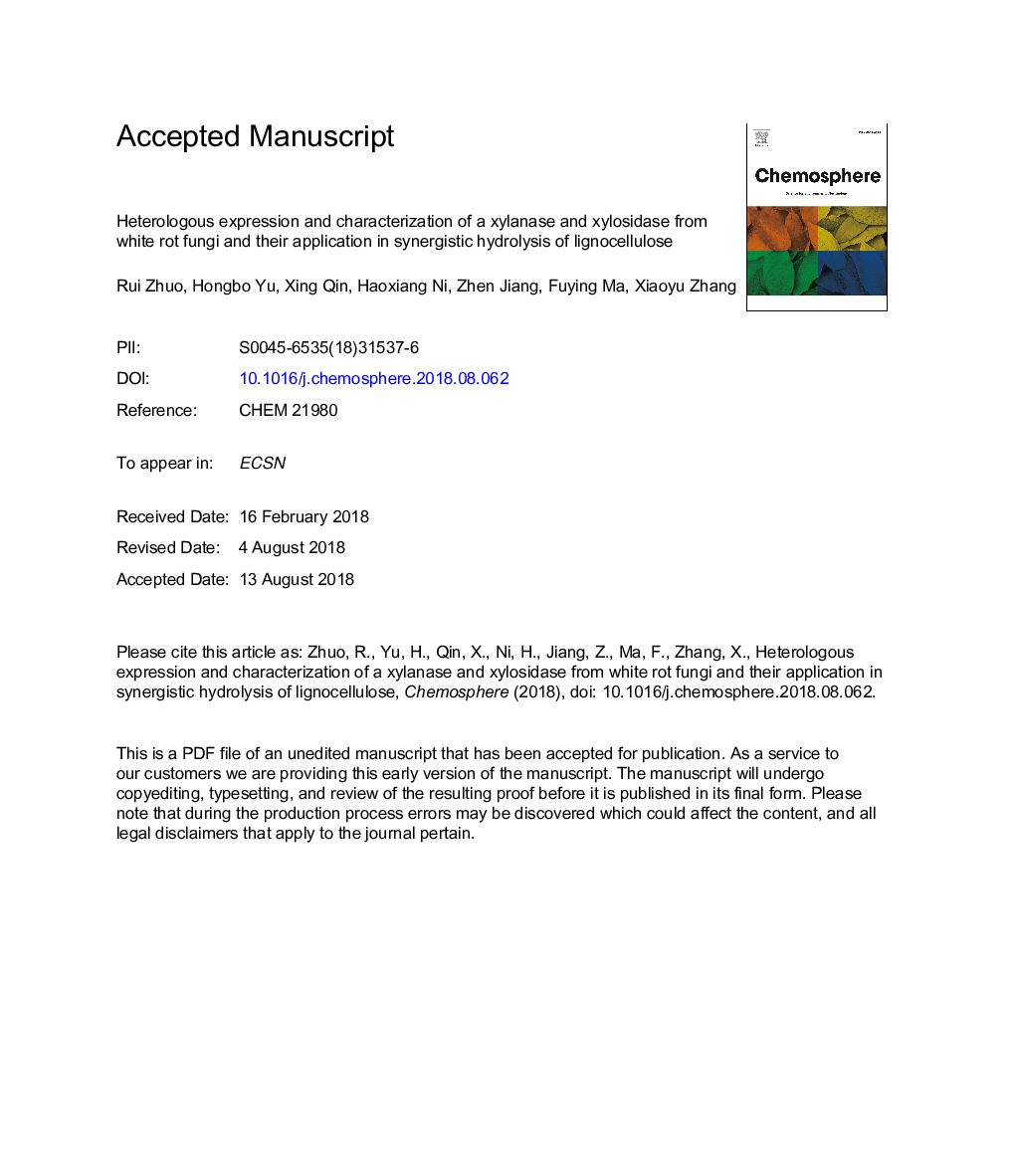 بیان و ویژگی هیدرولوژیک یک زایلاناز و زایلوزیداز از قارچهای پودر سفید و کاربرد آن در هیدرولیز سینرژیک لیگنوسلولوز