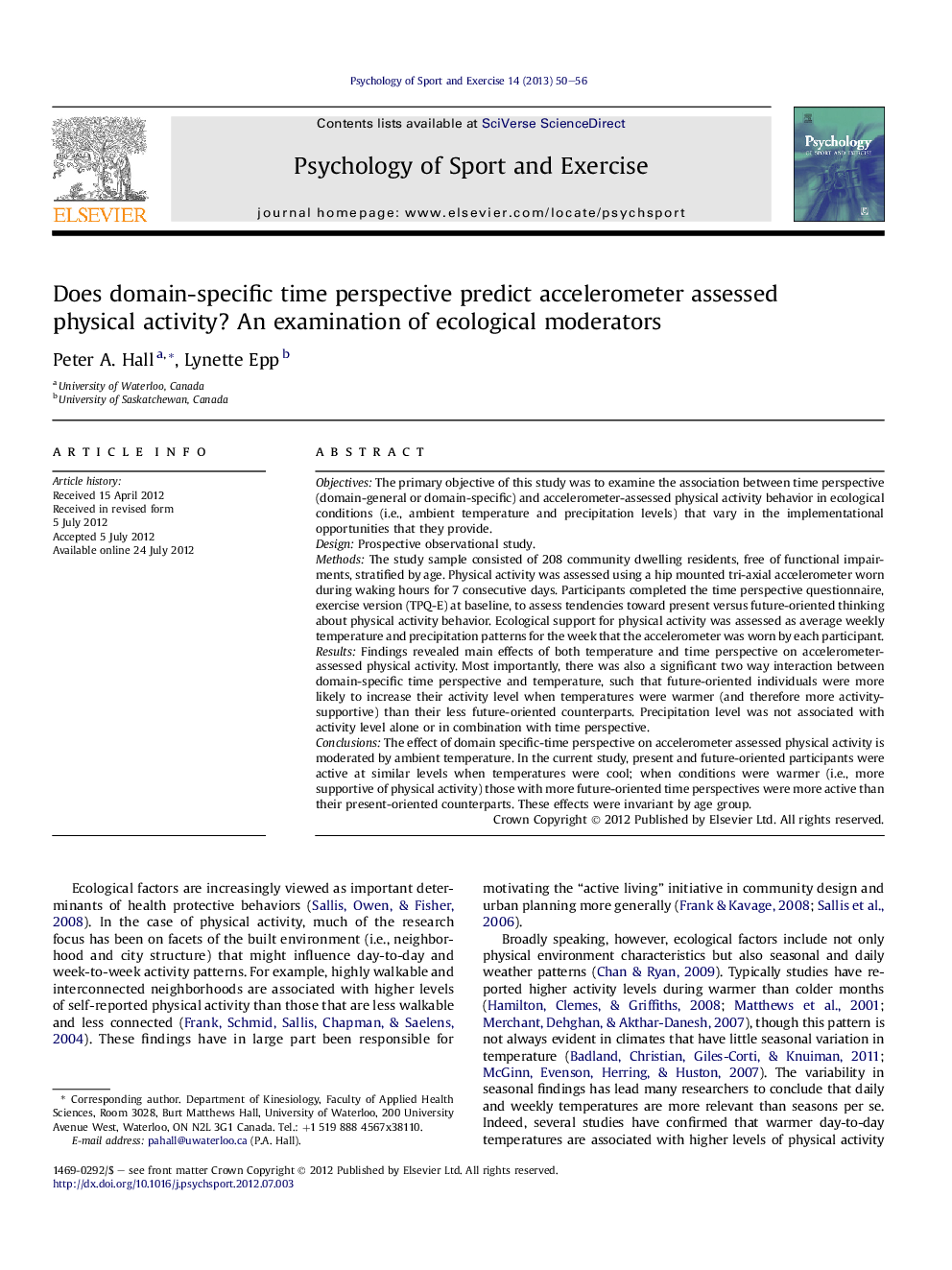 Does domain-specific time perspective predict accelerometer assessed physical activity? An examination of ecological moderators