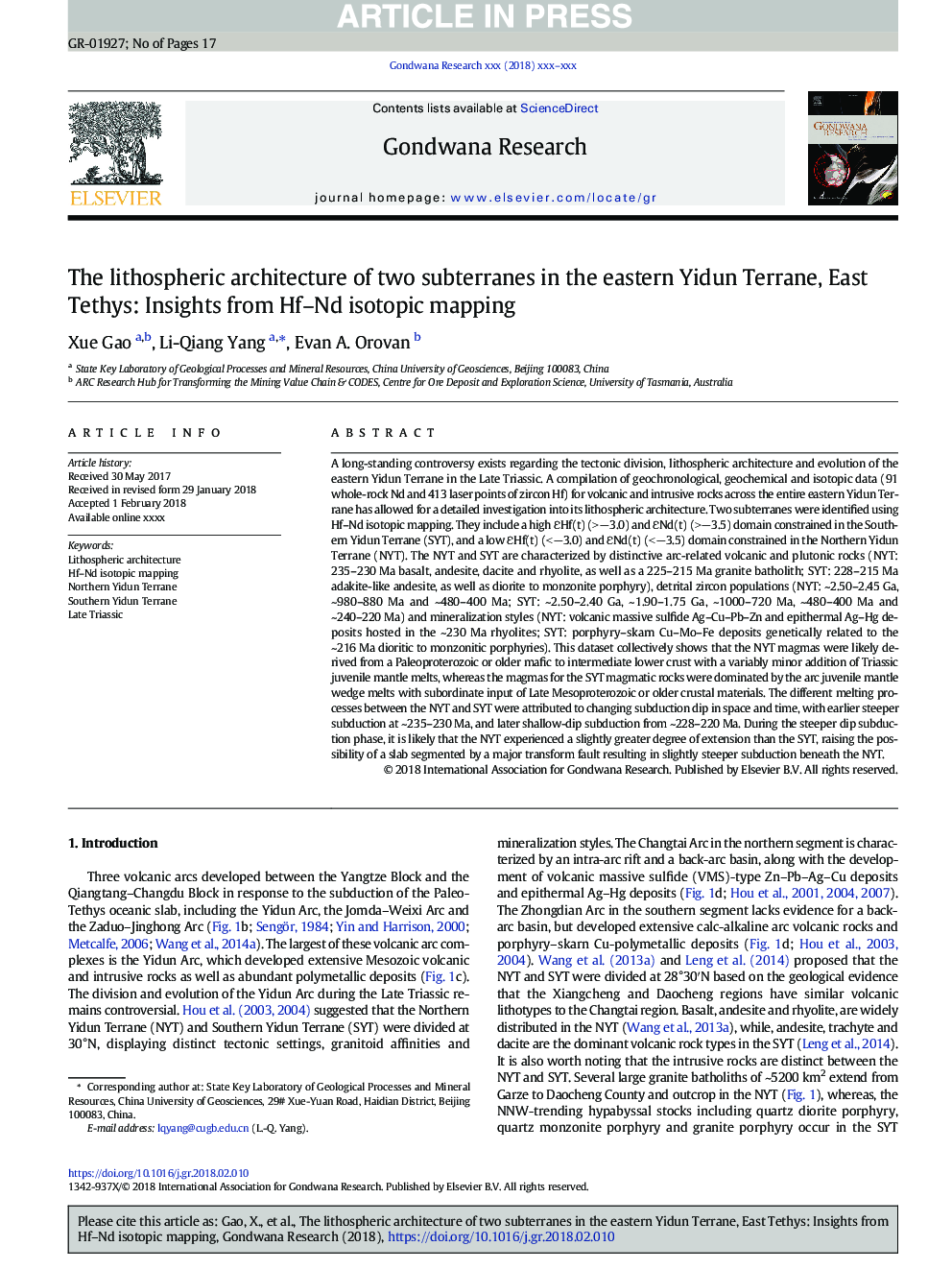 The lithospheric architecture of two subterranes in the eastern Yidun Terrane, East Tethys: Insights from Hf-Nd isotopic mapping