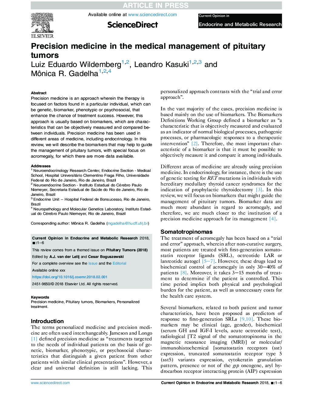 Precision medicine in the medical management of pituitary tumors