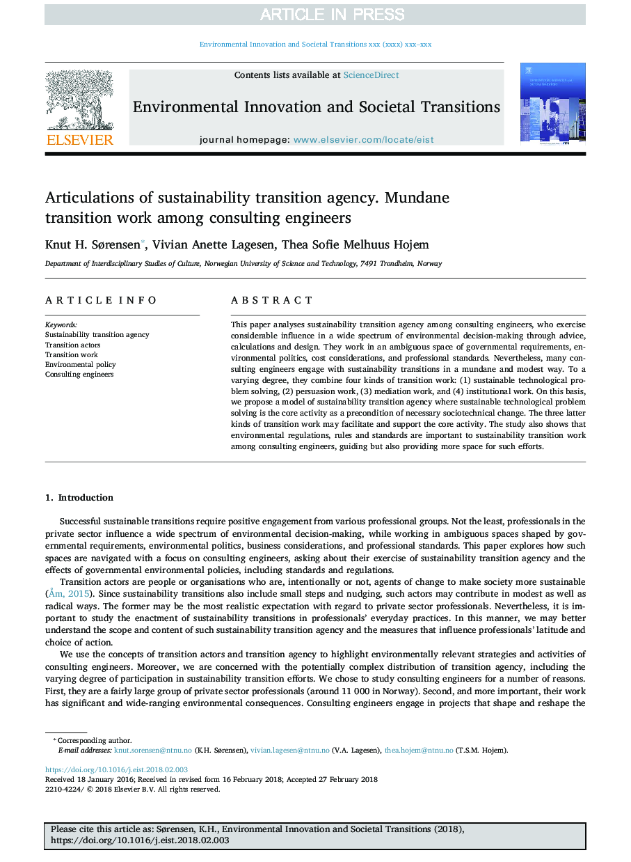 Articulations of mundane transition work among consulting engineers