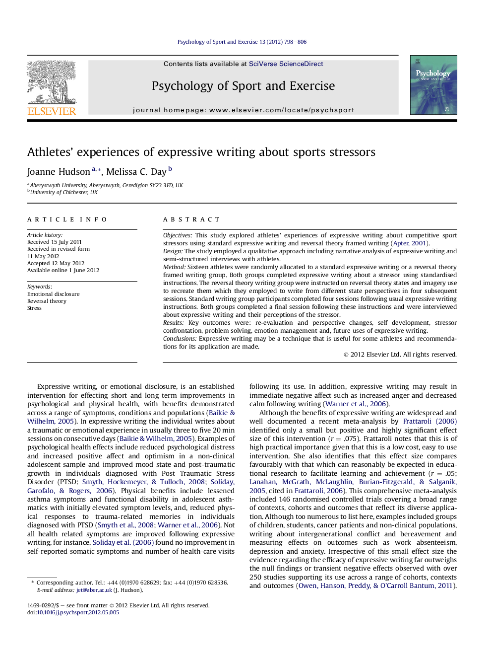 Athletes' experiences of expressive writing about sports stressors