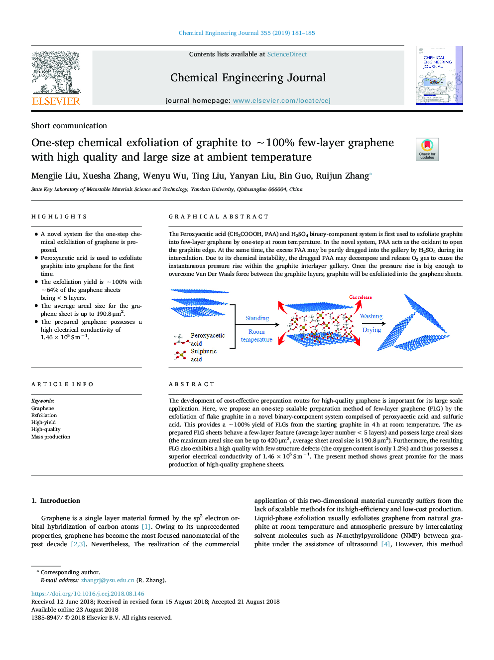 One-step chemical exfoliation of graphite to â¼100% few-layer graphene with high quality and large size at ambient temperature