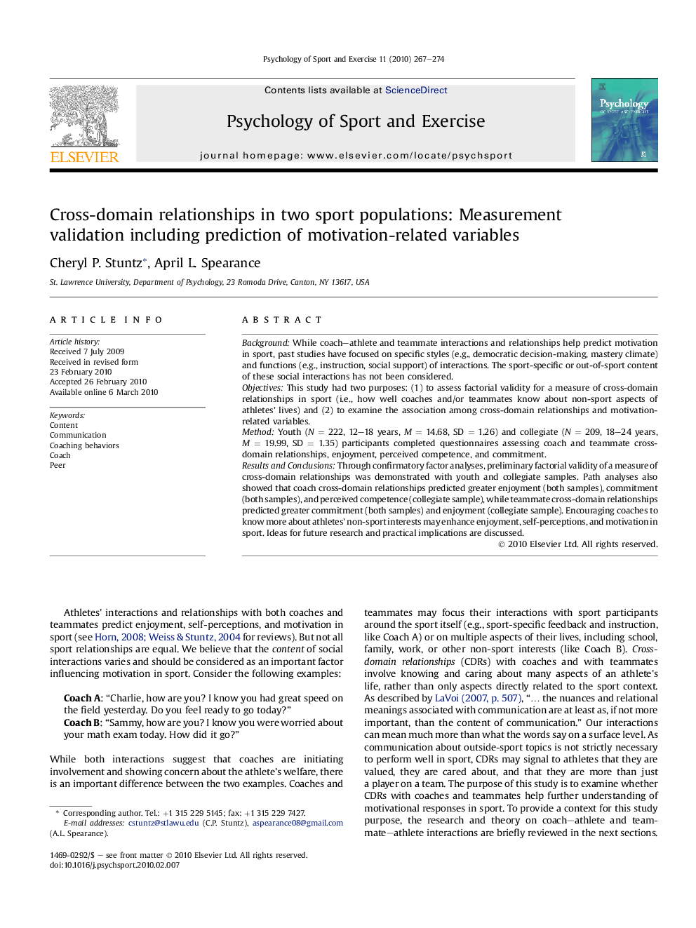 Cross-domain relationships in two sport populations: Measurement validation including prediction of motivation-related variables