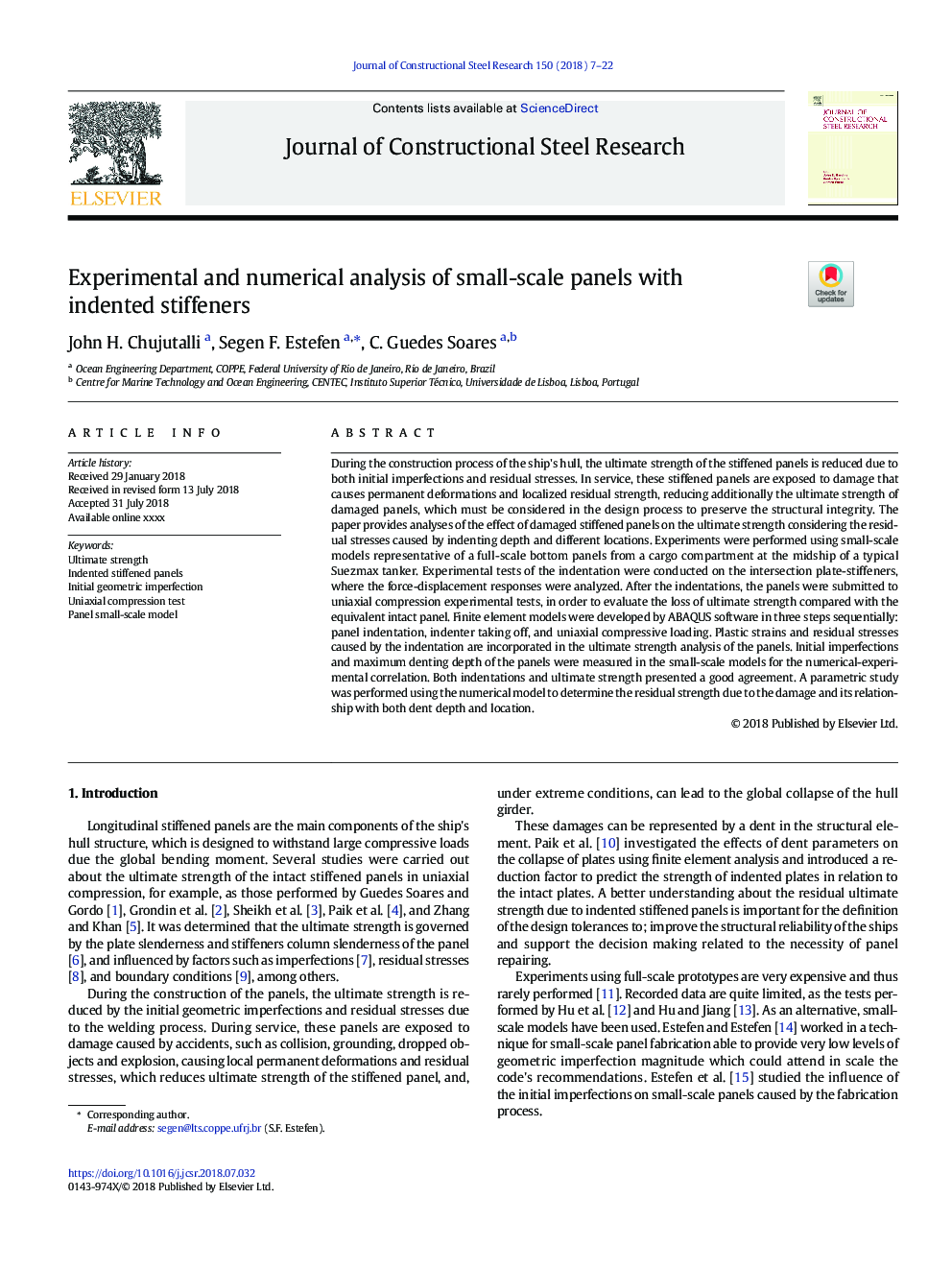 Experimental and numerical analysis of small-scale panels with indented stiffeners