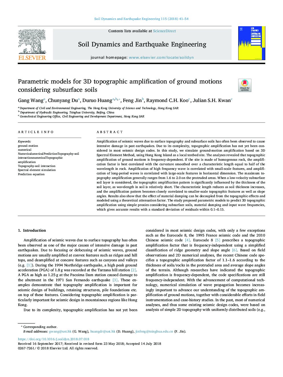 Parametric models for 3ï»¿Dï»¿ ï»¿tï»¿oï»¿pï»¿oï»¿gï»¿rï»¿aï»¿pï»¿hï»¿iï»¿cï»¿ ï»¿aï»¿mï»¿pï»¿lï»¿iï»¿fï»¿iï»¿cï»¿aï»¿tï»¿iï»¿oï»¿nï»¿ ï»¿oï»¿fï»¿ ground motions considering subsurface soils