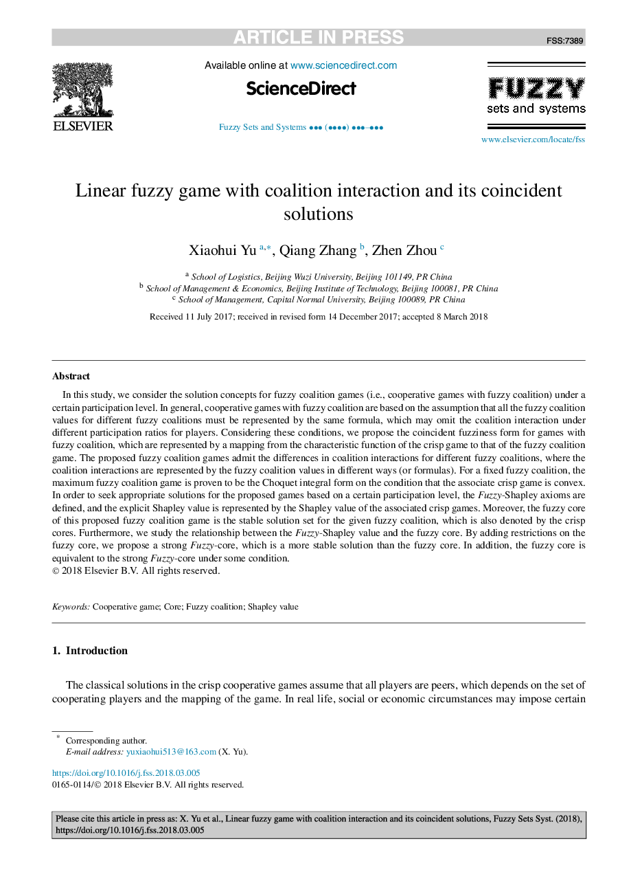 Linear fuzzy game with coalition interaction and its coincident solutions