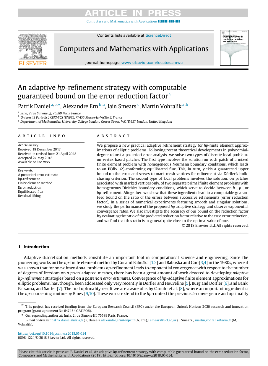 An adaptive hp-refinement strategy with computable guaranteed bound on the error reduction factor