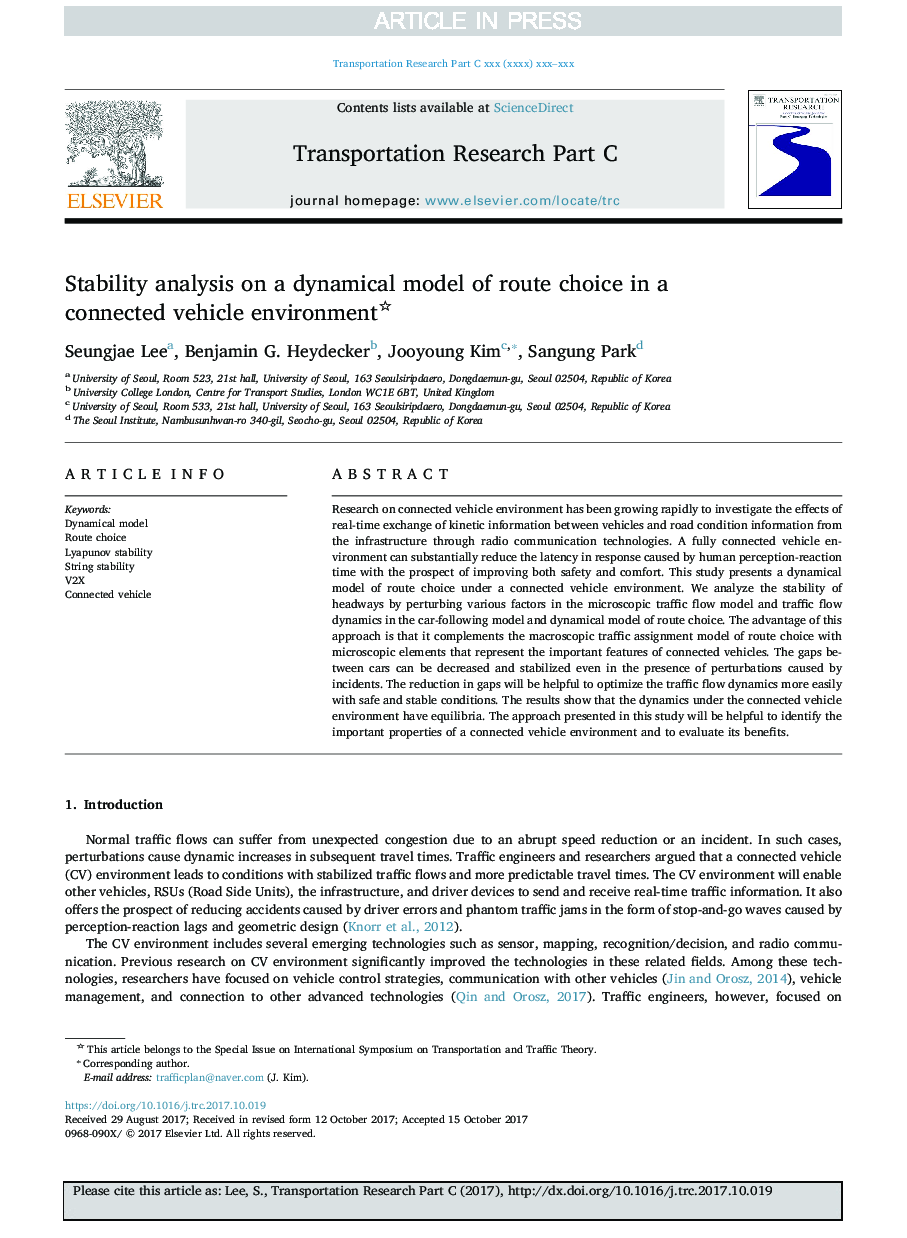 Stability analysis on a dynamical model of route choice in a connected vehicle environment