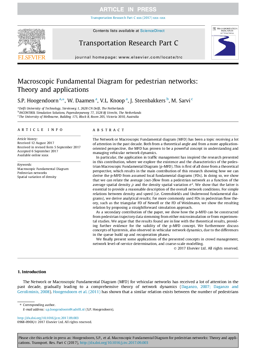 Macroscopic Fundamental Diagram for pedestrian networks: Theory and applications