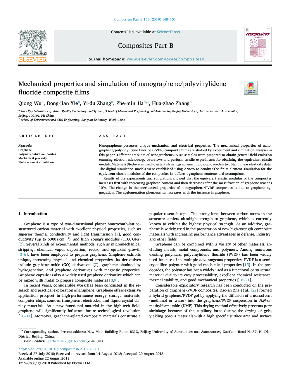 Mechanical properties and simulation of nanographene/polyvinylidene fluoride composite films