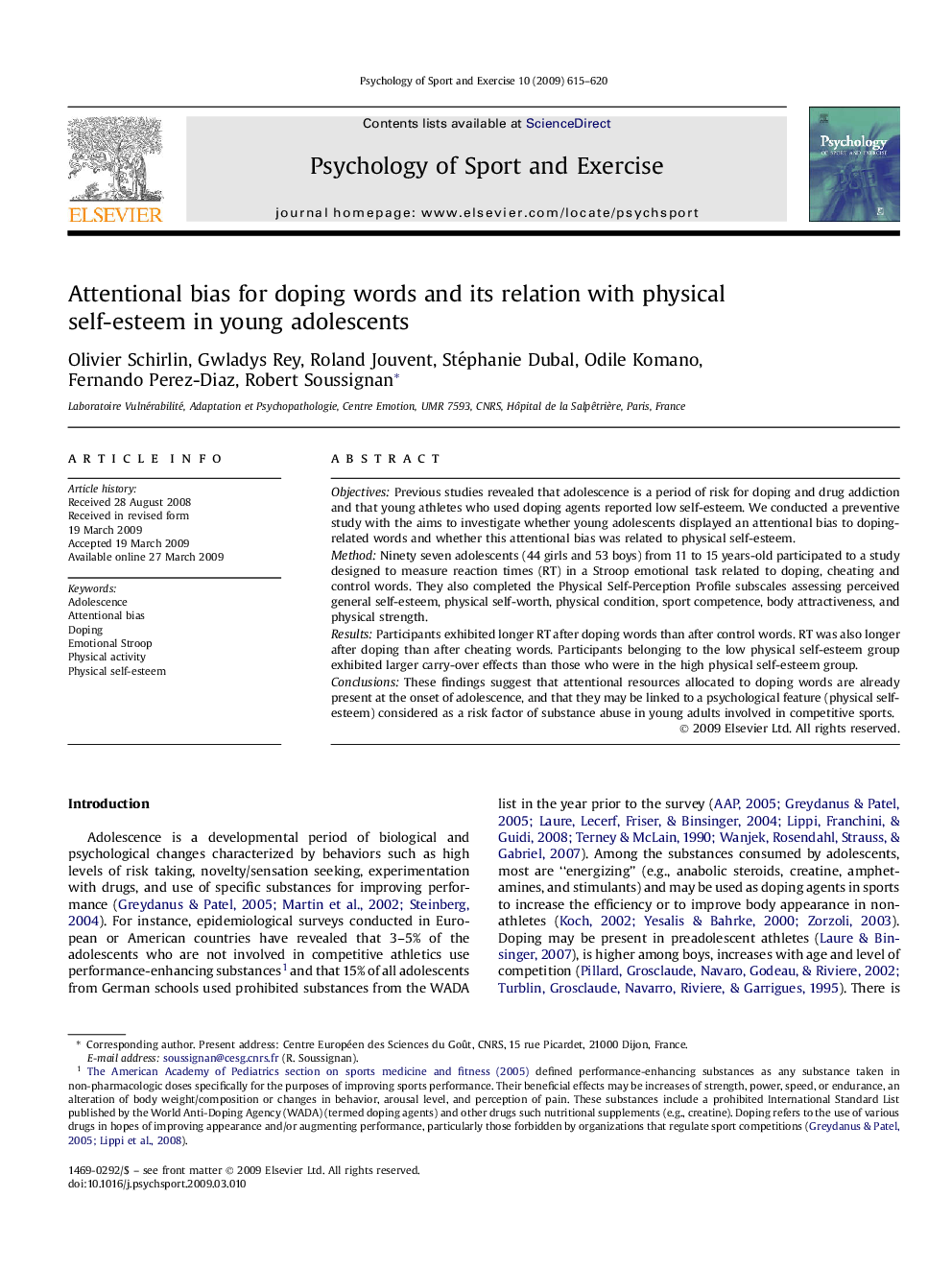 Attentional bias for doping words and its relation with physical self-esteem in young adolescents