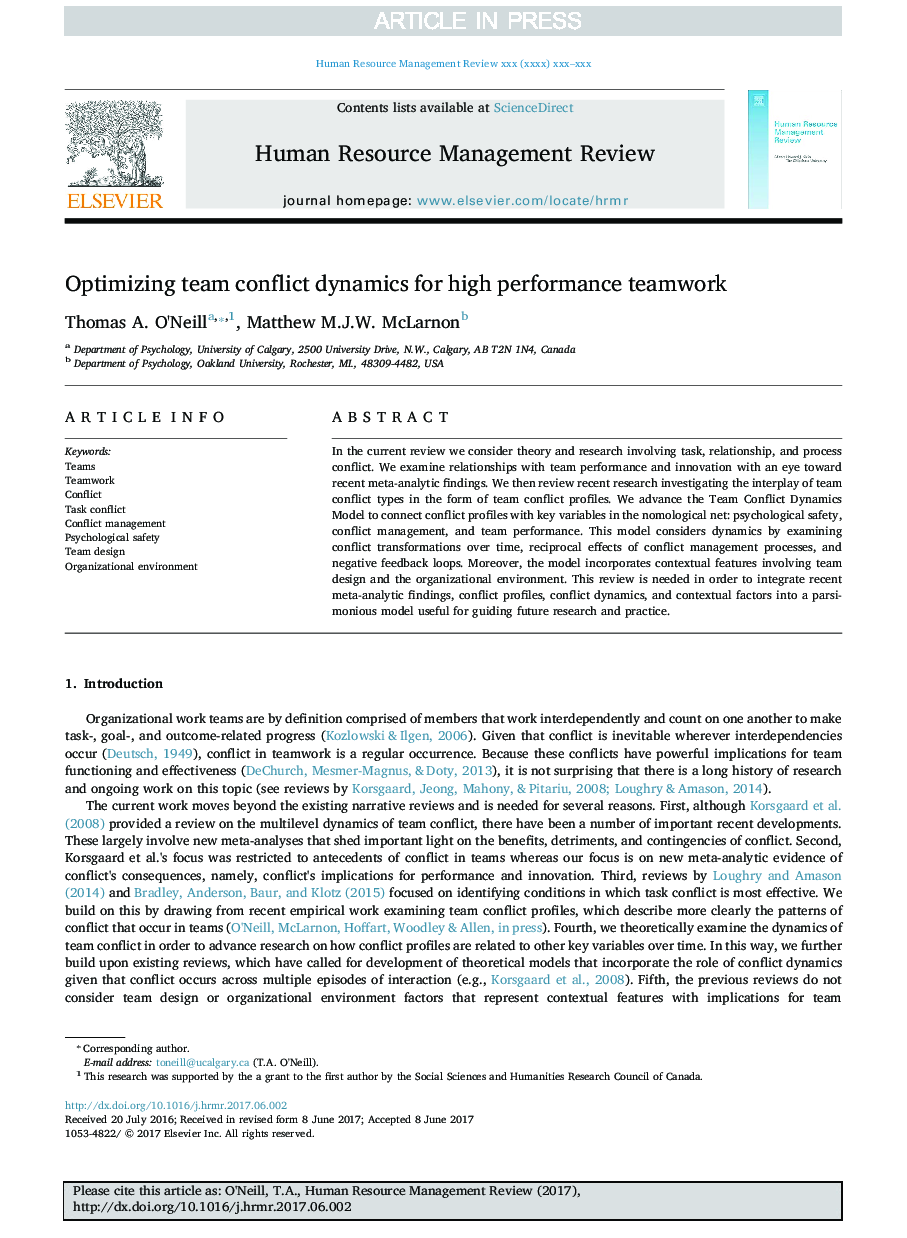 Optimizing team conflict dynamics for high performance teamwork