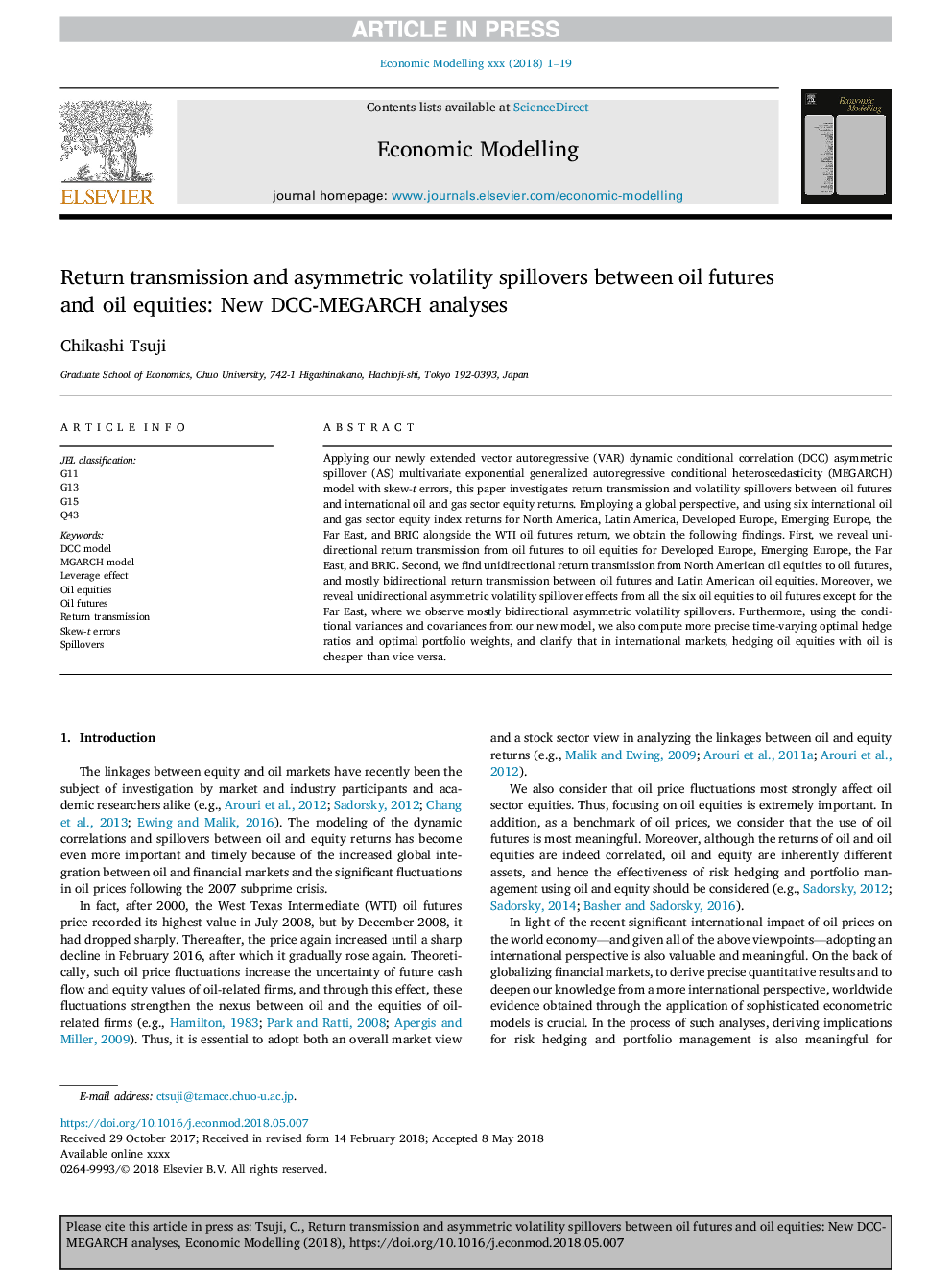 Return transmission and asymmetric volatility spillovers between oil futures and oil equities: New DCC-MEGARCH analyses