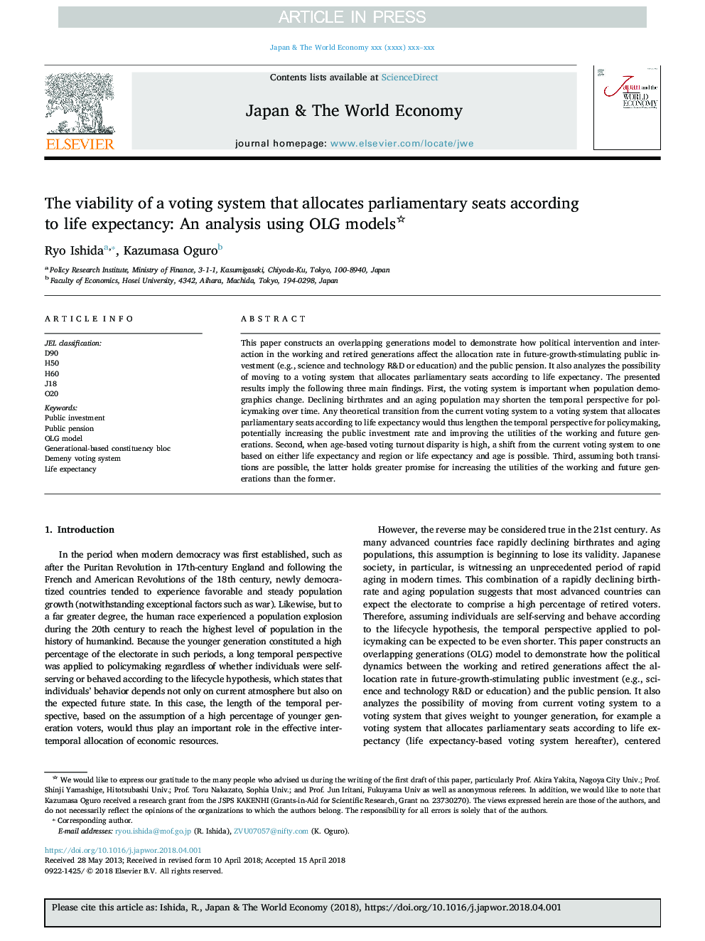 The viability of a voting system that allocates parliamentary seats according to life expectancy: An analysis using OLG models