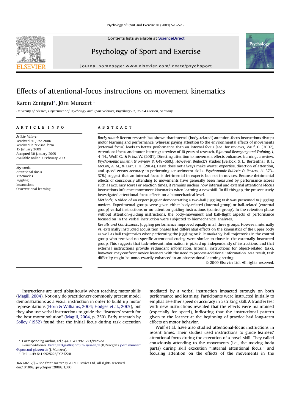 Effects of attentional-focus instructions on movement kinematics