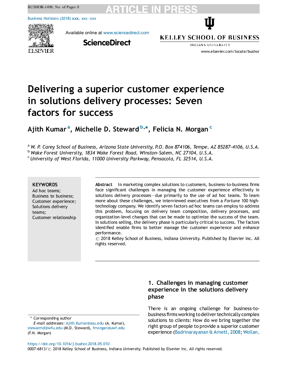 Delivering a superior customer experience in solutions delivery processes: Seven factors for success