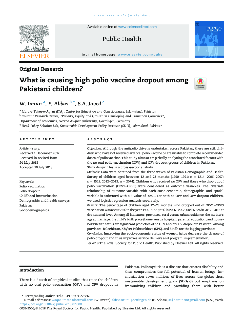 چه چیزی باعث واکسیناسیون واکسن فلج اطفال در میان کودکان پاکستانی می شود؟