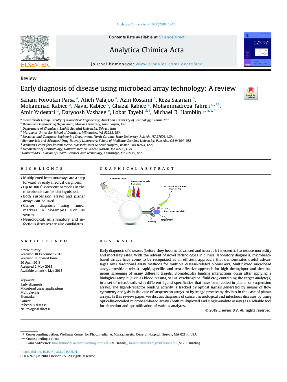 Early diagnosis of disease using microbead array technology: A review