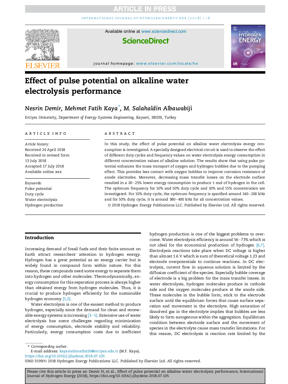 Effect of pulse potential on alkaline water electrolysis performance