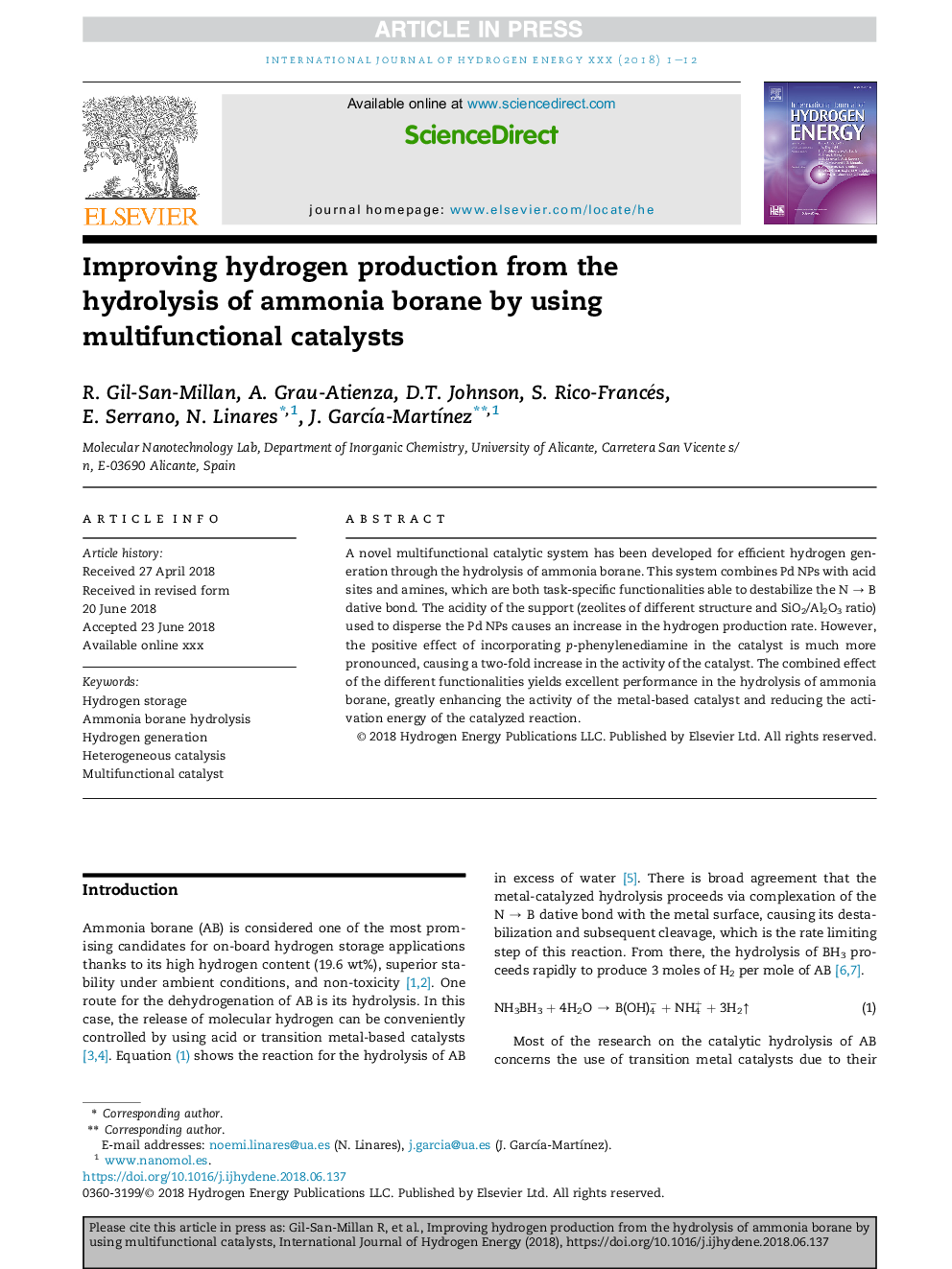 Improving hydrogen production from the hydrolysis of ammonia borane by using multifunctional catalysts