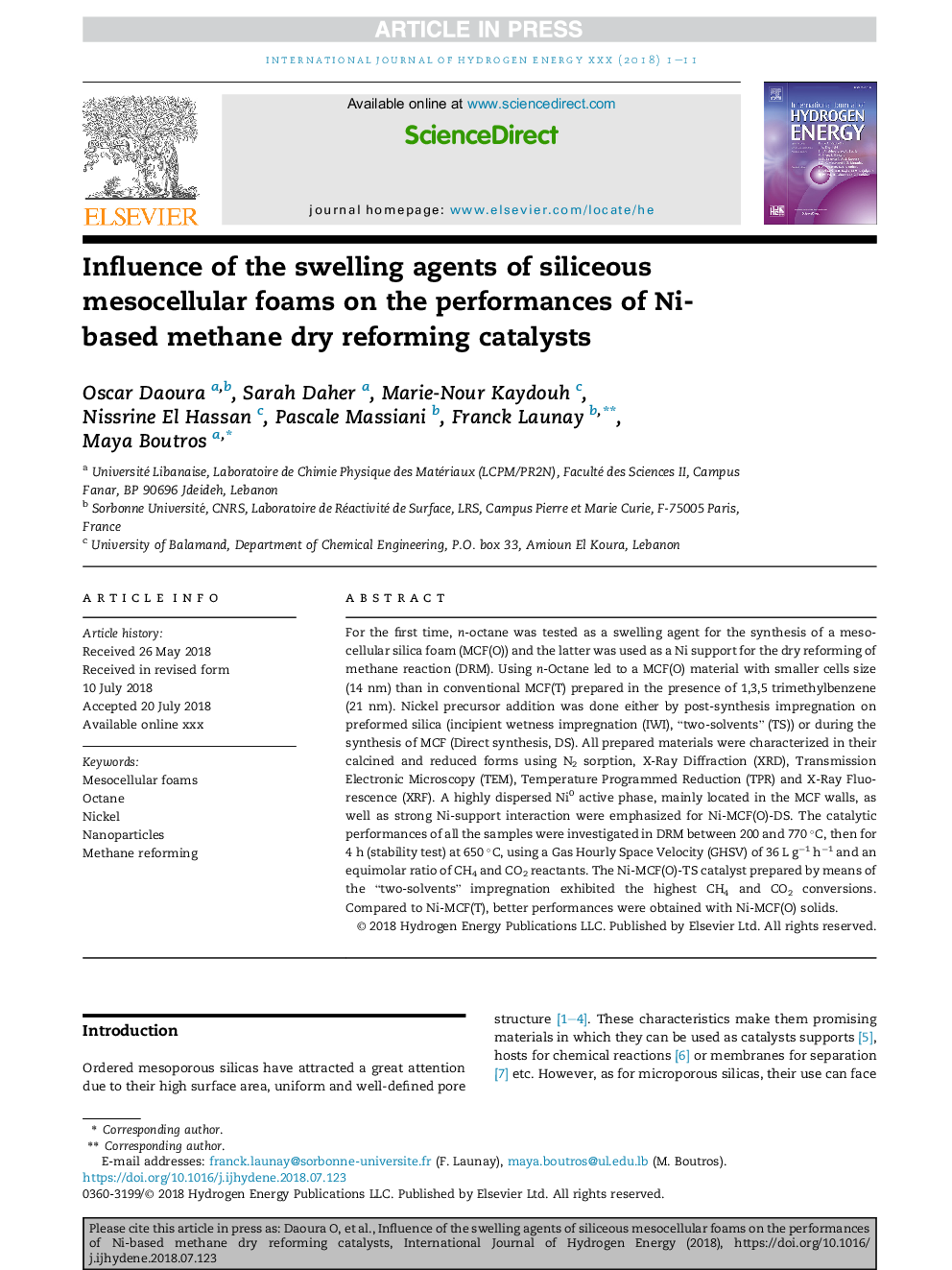 Influence of the swelling agents of siliceous mesocellular foams on the performances of Ni-based methane dry reforming catalysts