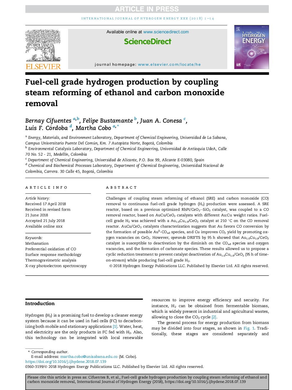 Fuel-cell grade hydrogen production by coupling steam reforming of ethanol and carbon monoxide removal