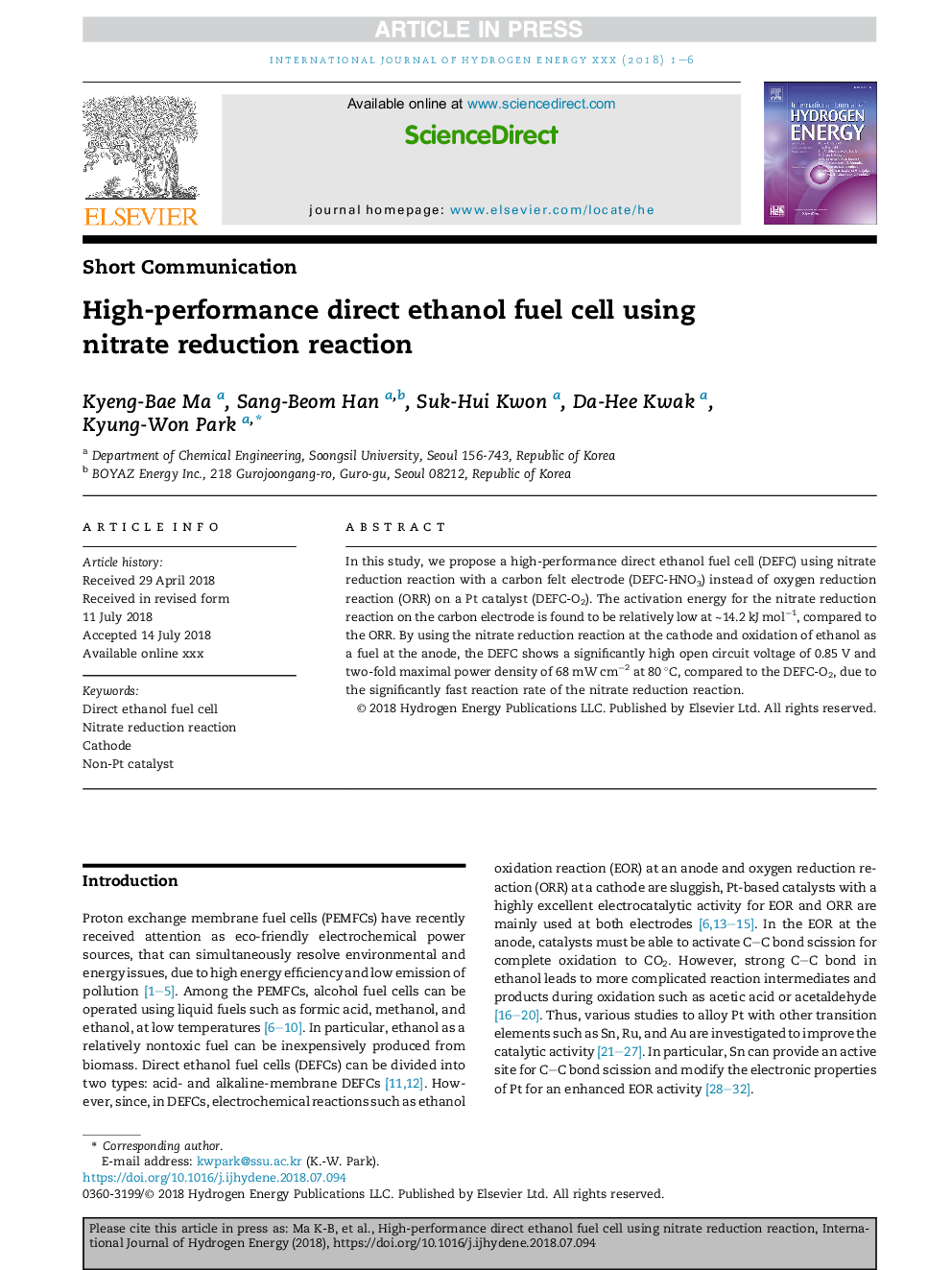 High-performance direct ethanol fuel cell using nitrate reduction reaction