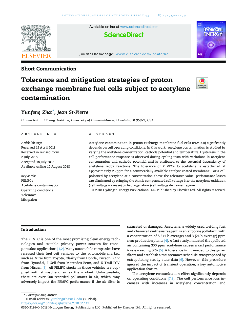 Tolerance and mitigation strategies of proton exchange membrane fuel cells subject to acetylene contamination