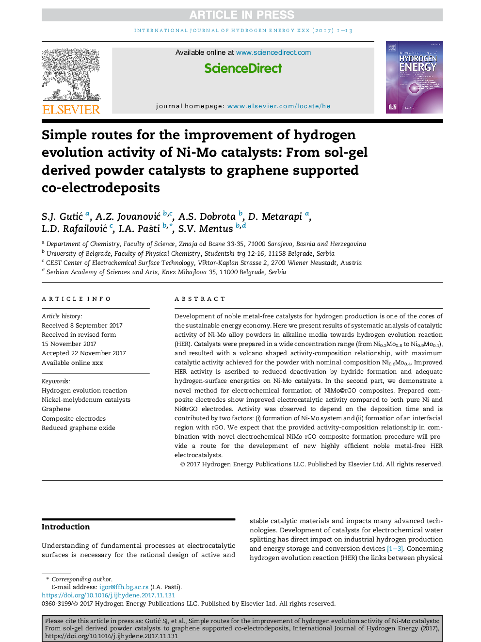 Simple routes for the improvement of hydrogen evolution activity of Ni-Mo catalysts: From sol-gel derived powder catalysts to graphene supported co-electrodeposits