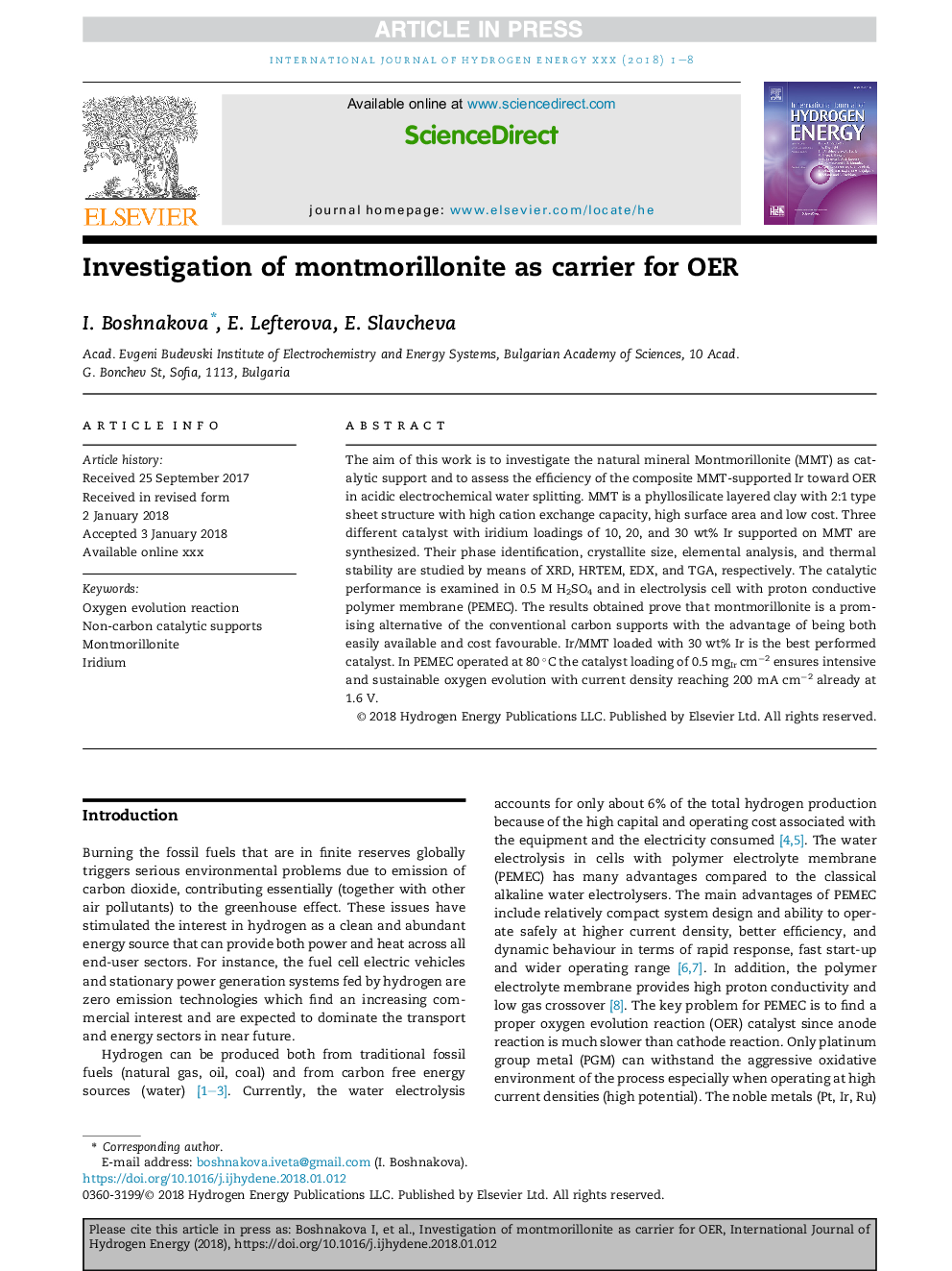 Investigation of montmorillonite as carrier for OER