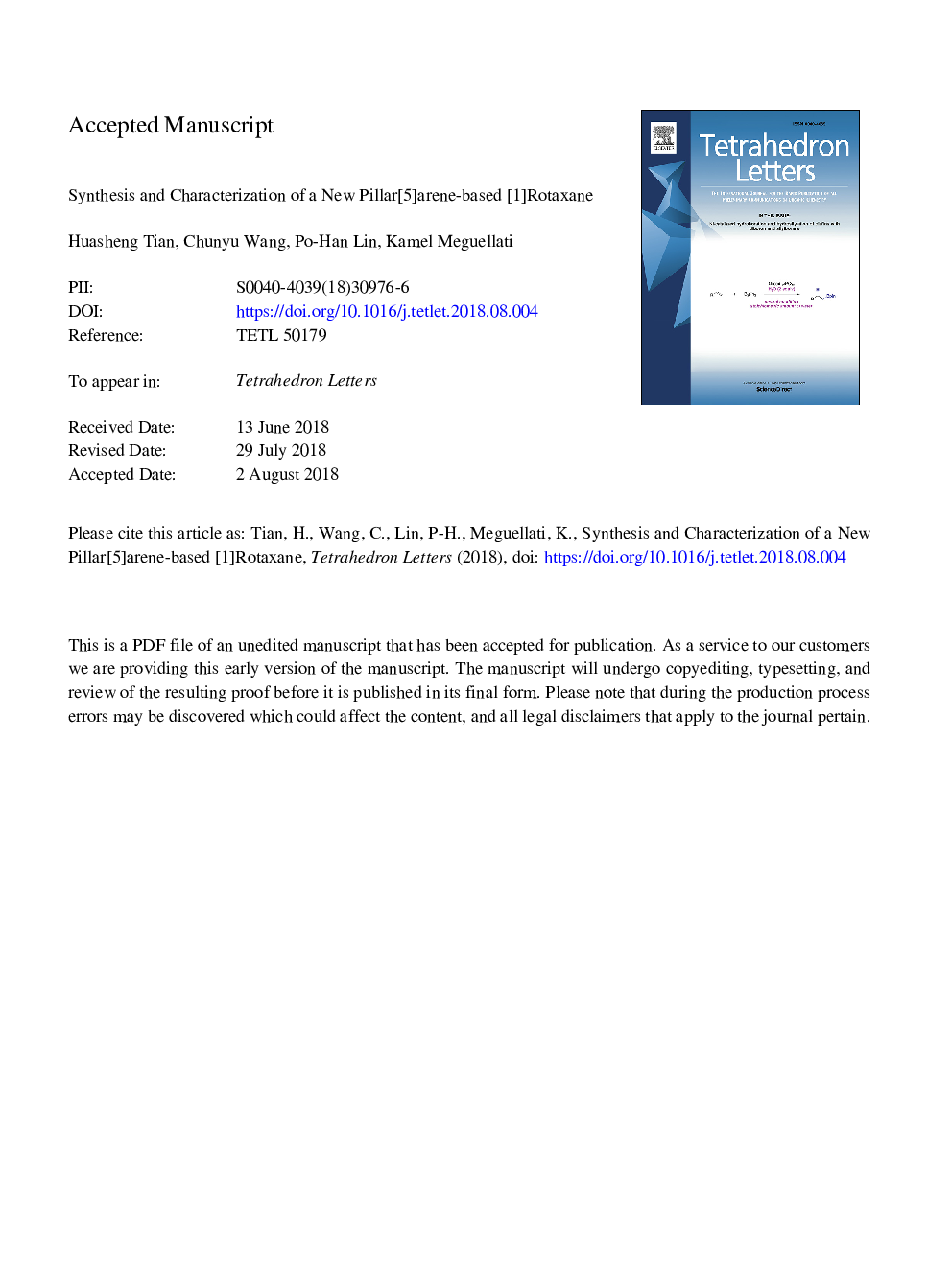 Synthesis and characterization of a new pillar[5]arene-based [1]rotaxane