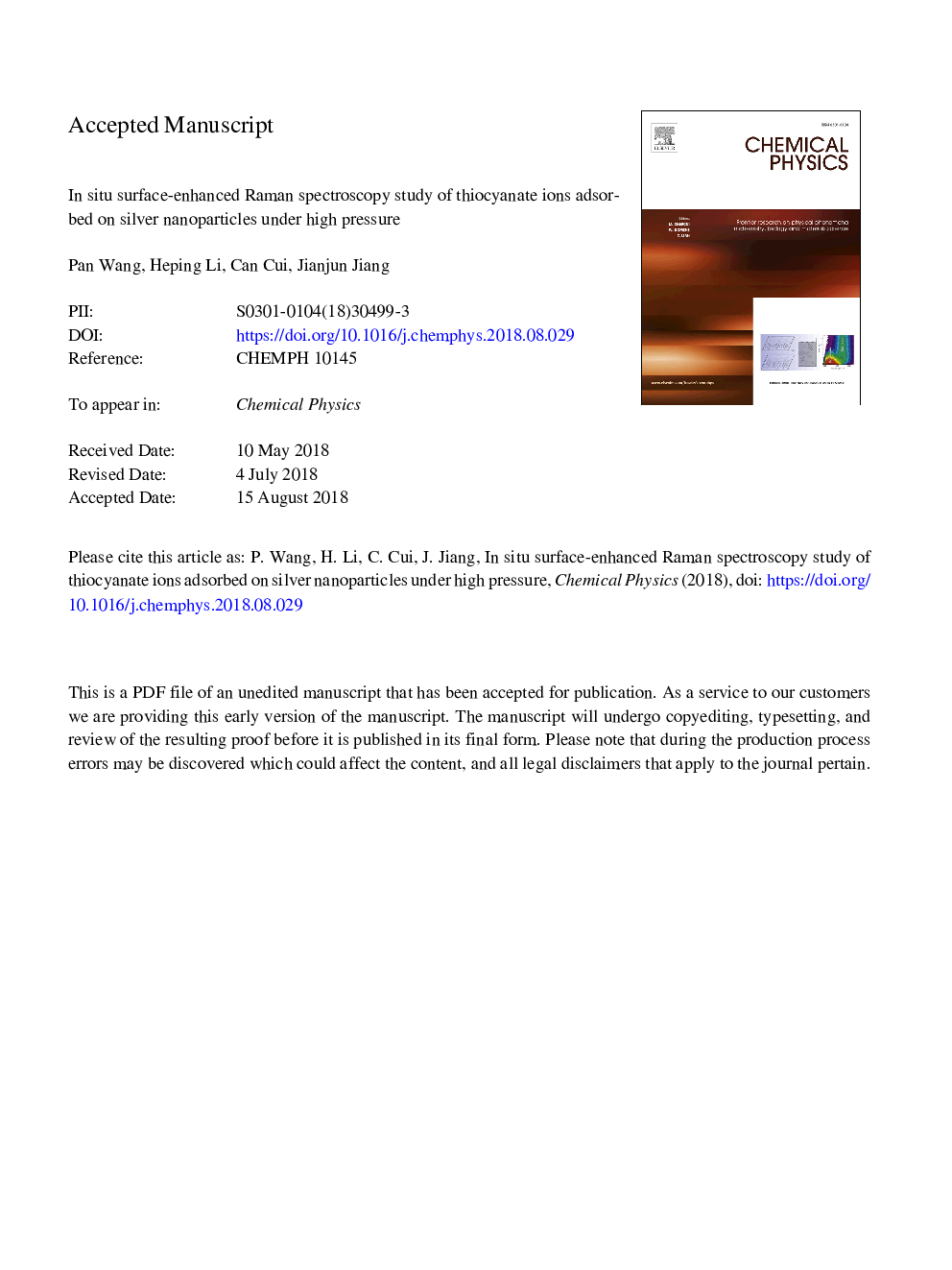 In situ surface-enhanced Raman spectroscopy study of thiocyanate ions adsorbed on silver nanoparticles under high pressure