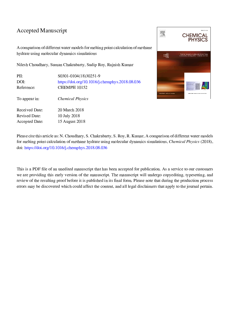 مقایسه مدل های مختلف آب برای محاسبه نقطه ذوب هیدرات متان با استفاده از شبیه سازی های پویایی مولکولی