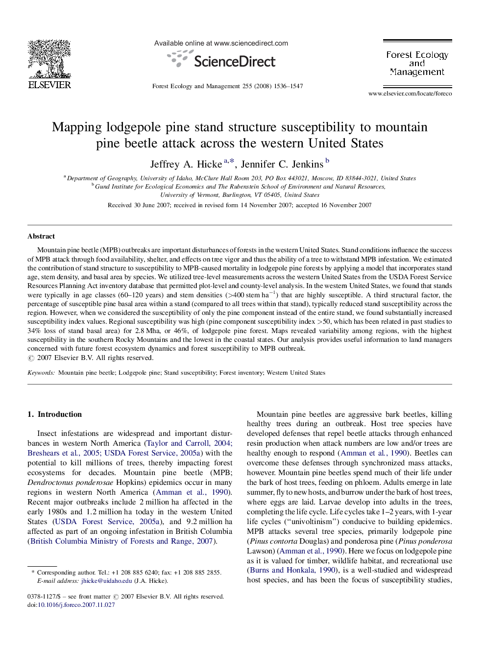 Mapping lodgepole pine stand structure susceptibility to mountain pine beetle attack across the western United States