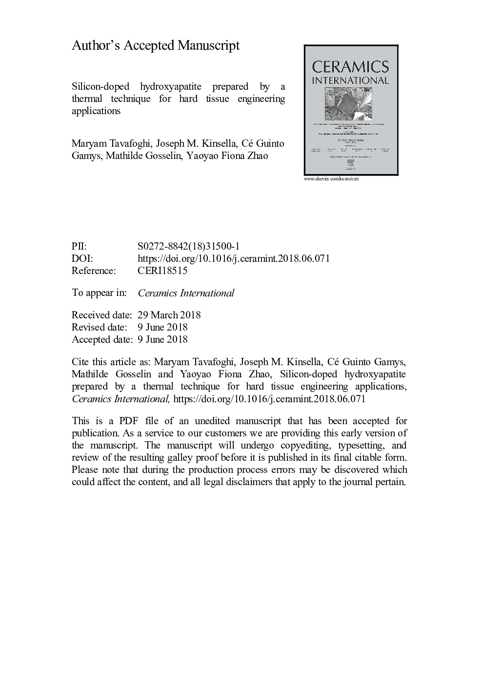 Silicon-doped hydroxyapatite prepared by a thermal technique for hard tissue engineering applications