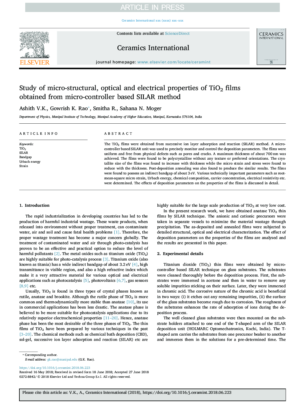 Study of micro-structural, optical and electrical properties of TiO2 films obtained from micro-controller based SILAR method