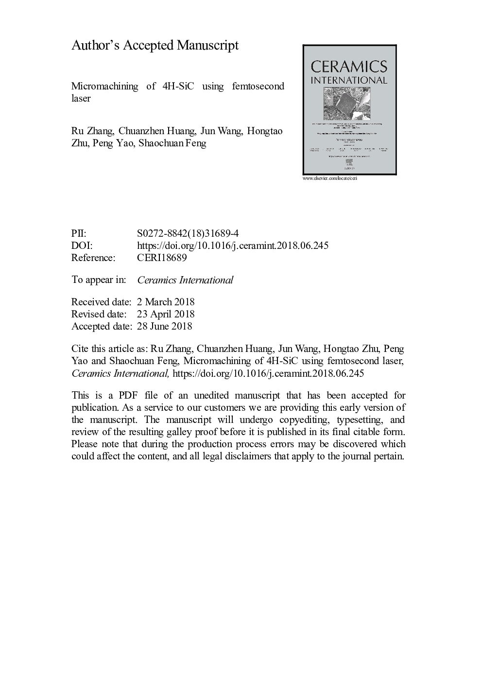 Micromachining of 4H-SiC using femtosecond laser