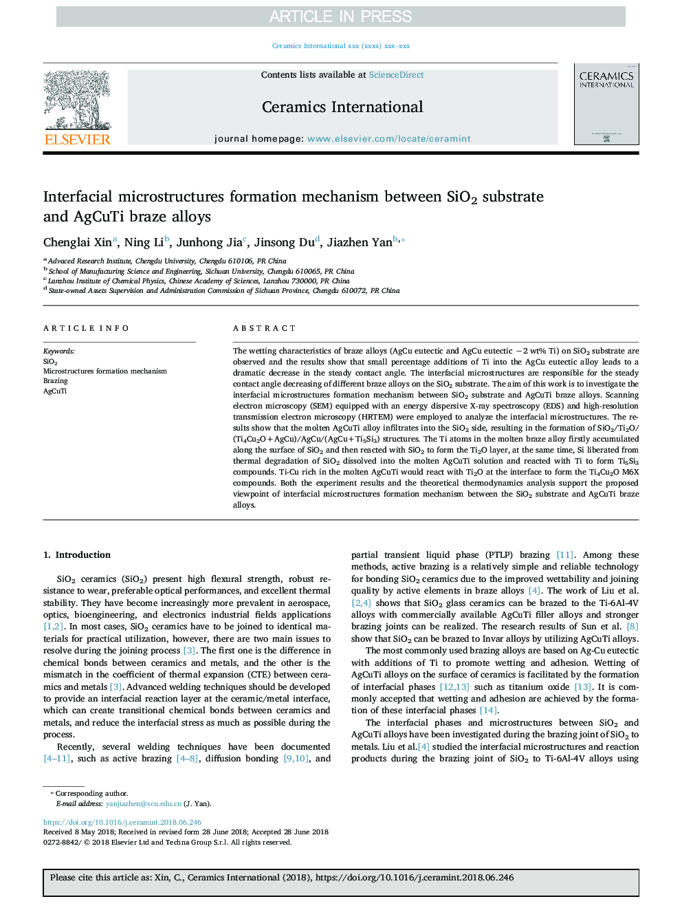 Interfacial microstructures formation mechanism between SiO2 substrate and AgCuTi braze alloys