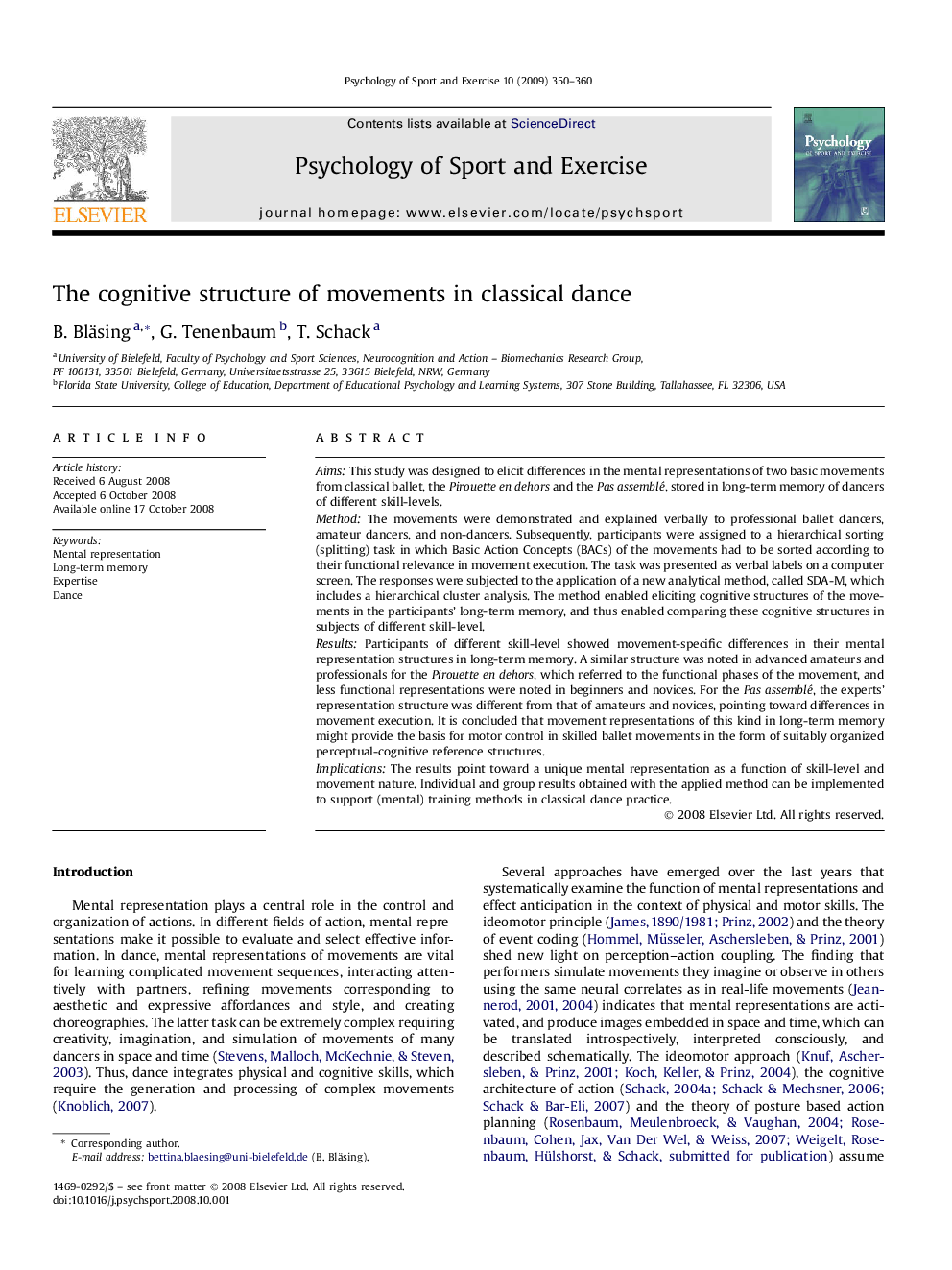 The cognitive structure of movements in classical dance