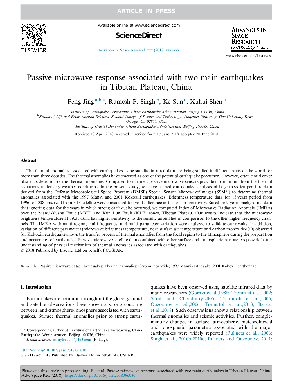 Passive microwave response associated with two main earthquakes in Tibetan Plateau, China