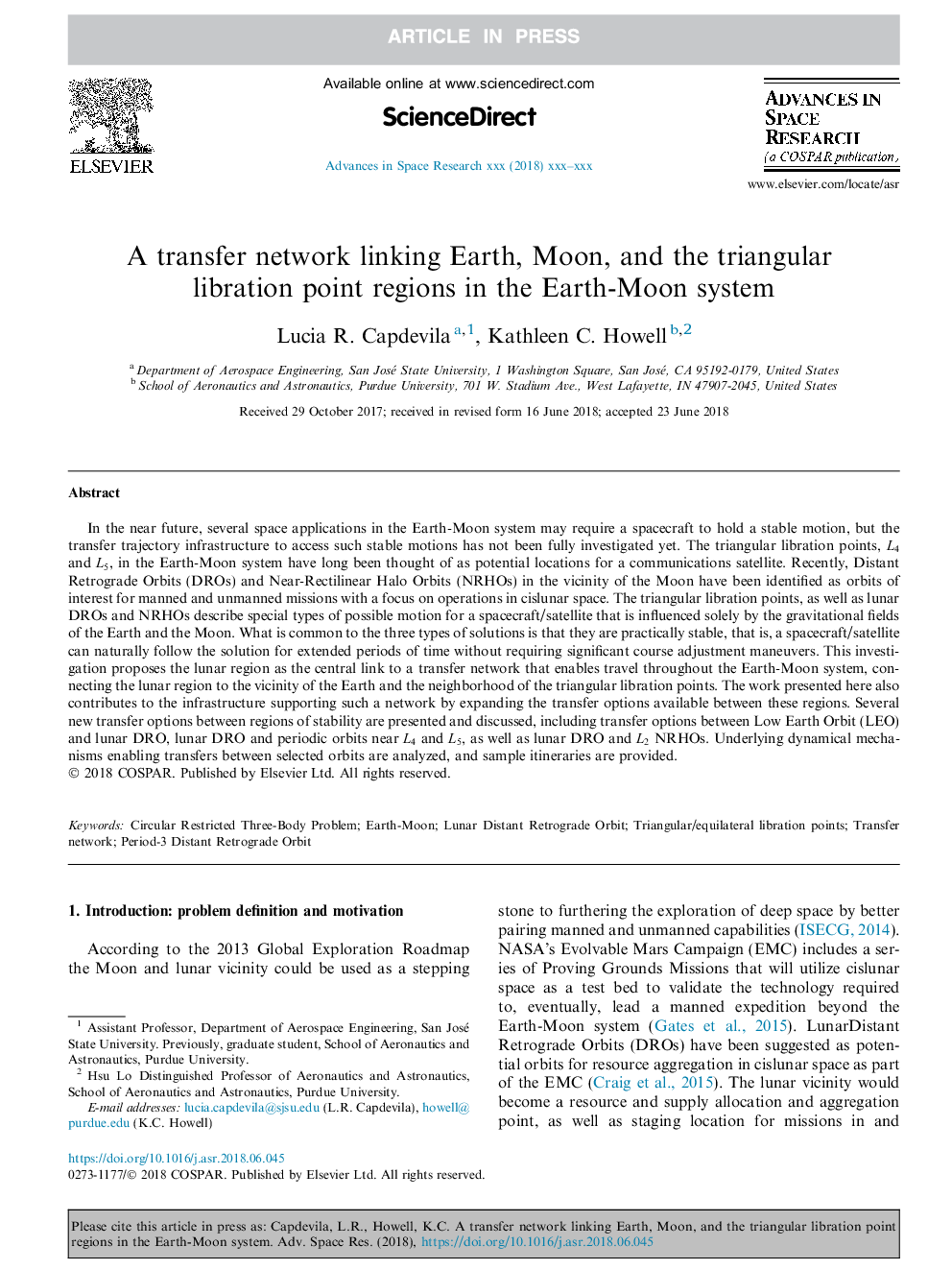 A transfer network linking Earth, Moon, and the triangular libration point regions in the Earth-Moon system