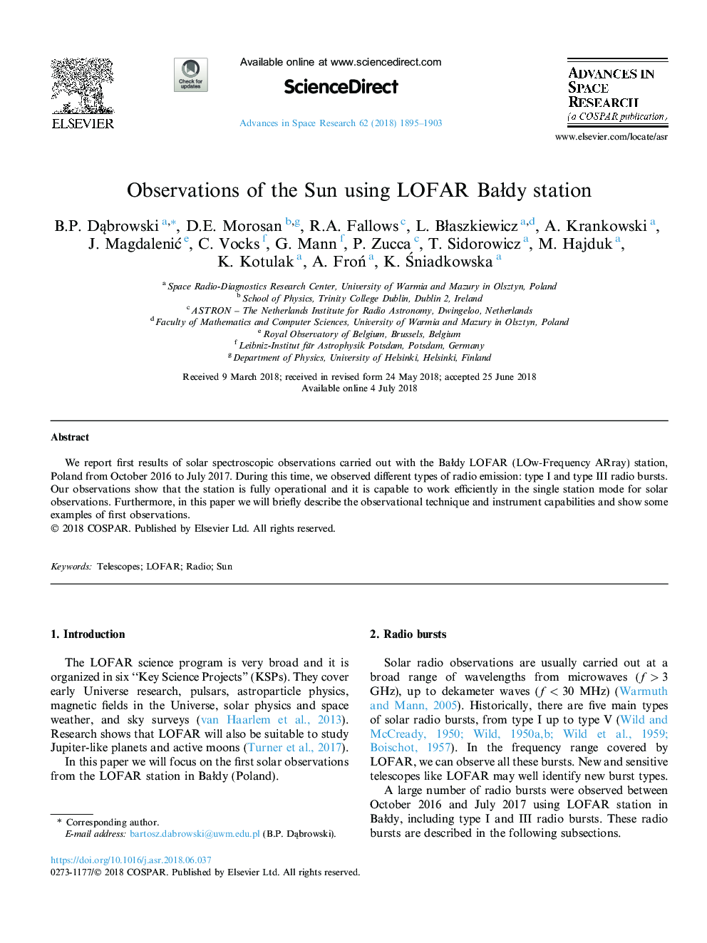 Observations of the Sun using LOFAR BaÅdy station