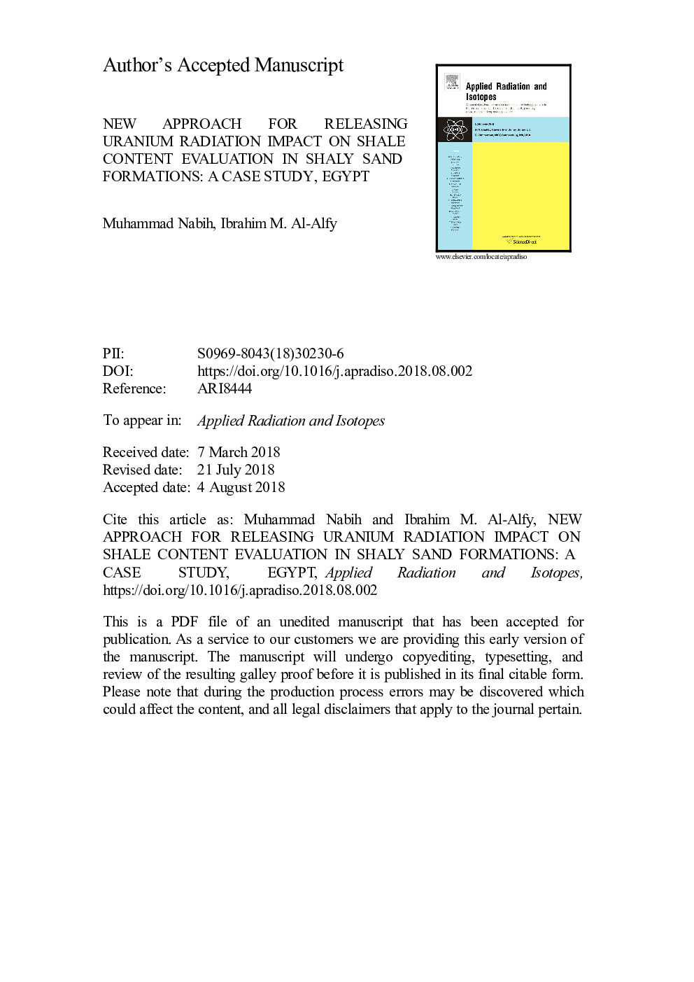 New approach for releasing uranium radiation impact on shale content evaluation in shaly sand formations: A case study, Egypt