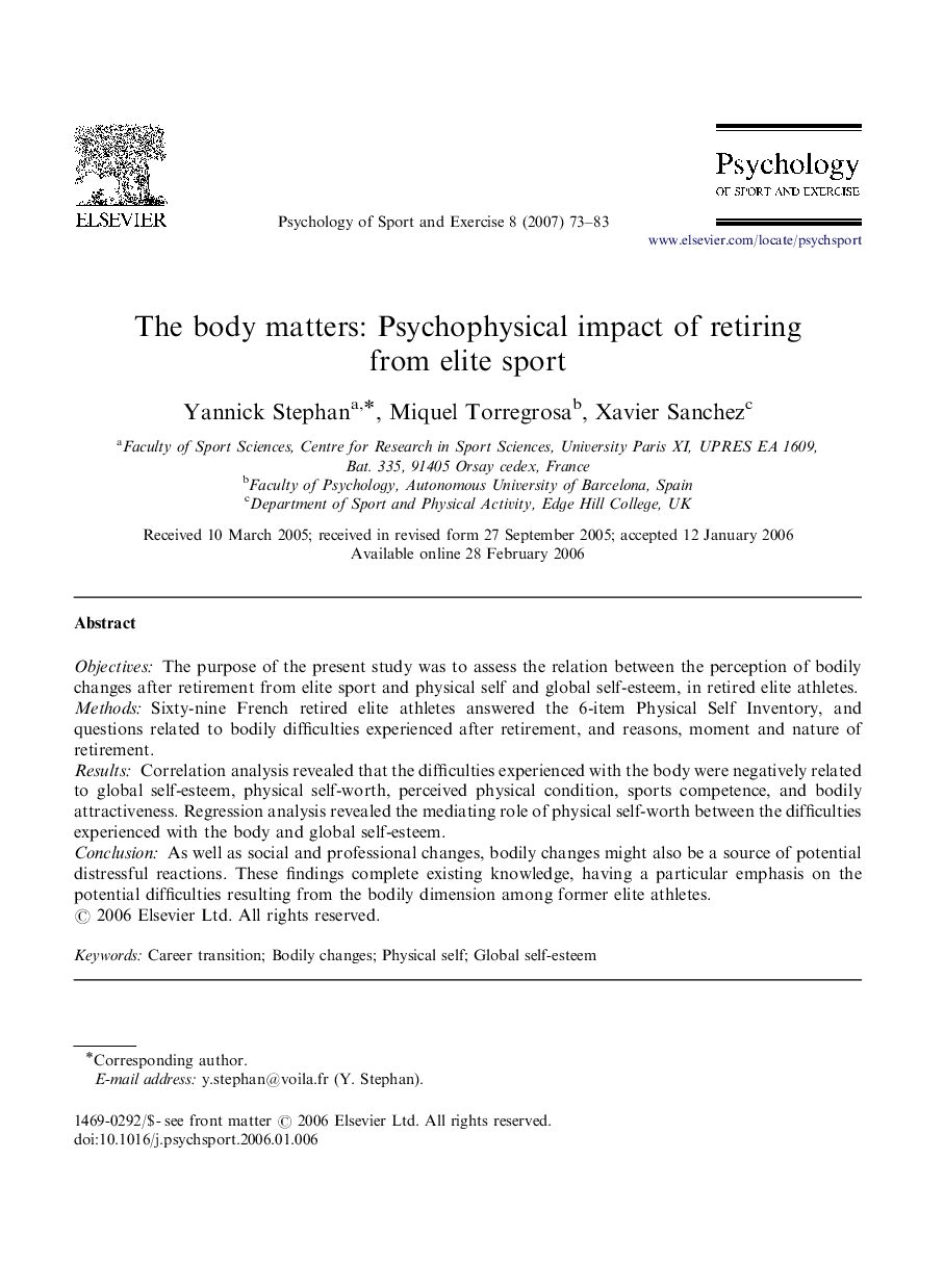 The body matters: Psychophysical impact of retiring from elite sport