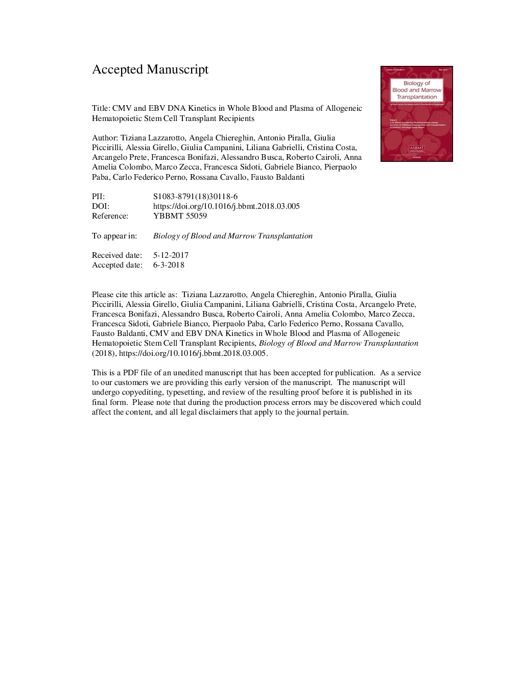 Cytomegalovirus and Epstein-Barr Virus DNA Kinetics in Whole Blood and Plasma of Allogeneic Hematopoietic Stem Cell Transplantation Recipients