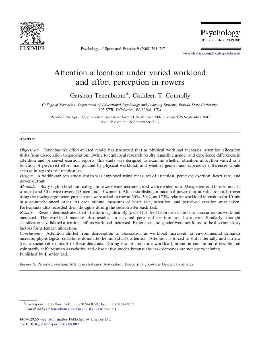 Attention allocation under varied workload and effort perception in rowers