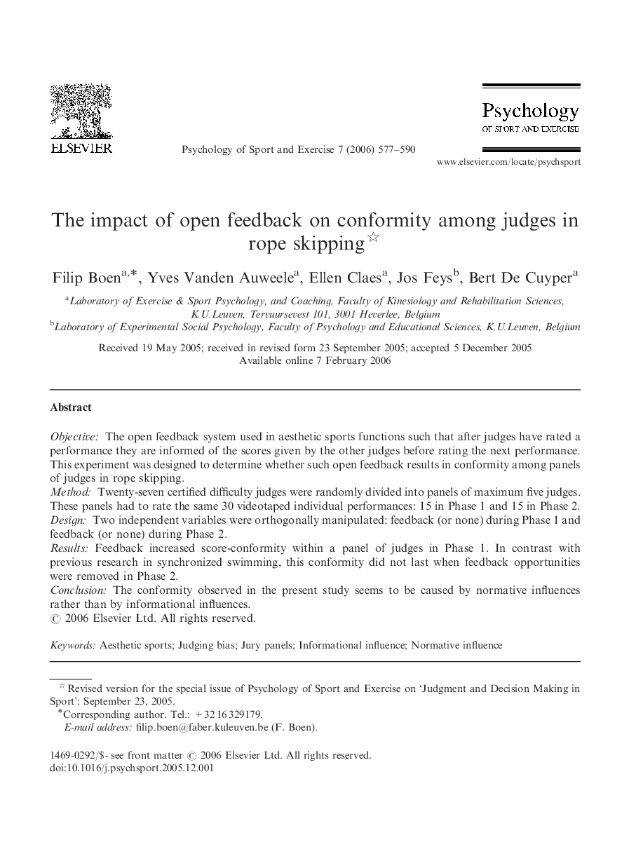 The impact of open feedback on conformity among judges in rope skipping 